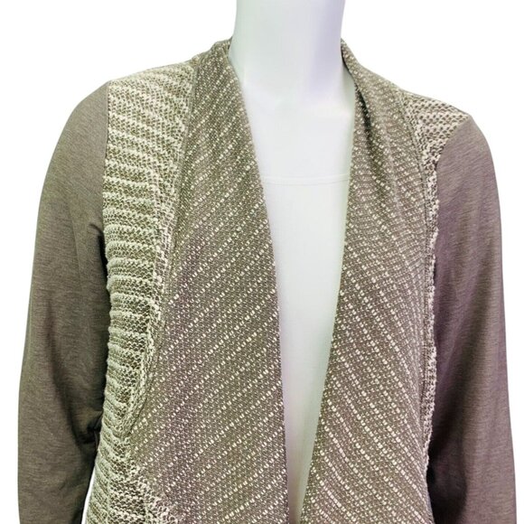Logo Lori Goldstein Womens Cardigan Mixed Media Open Front Boucle Knit Shale XL - Picture 7 of 11